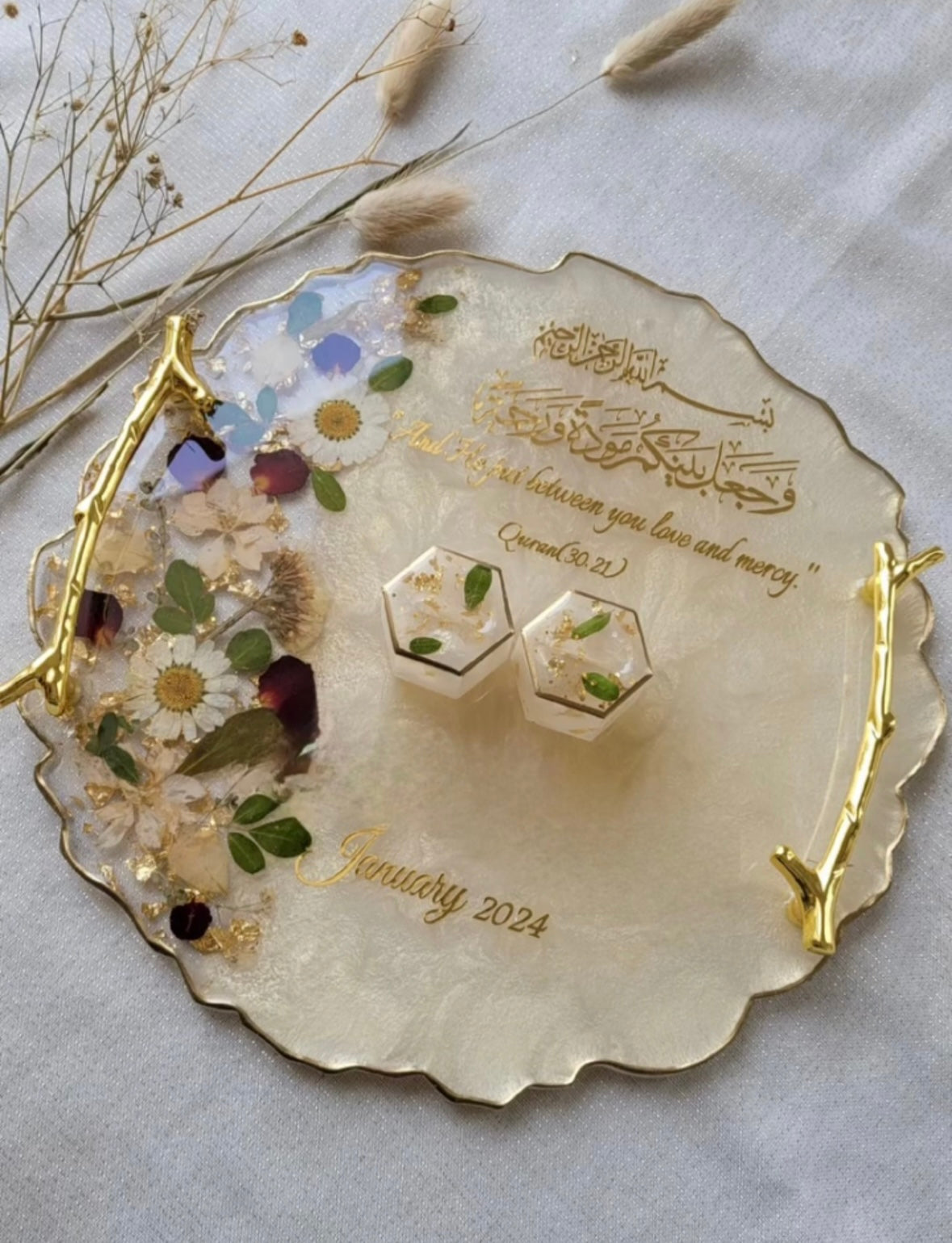 1 pair golden tree branch tray handles for epoxy resin tray |Nolan plaque tray handles (size 4.8 inches)