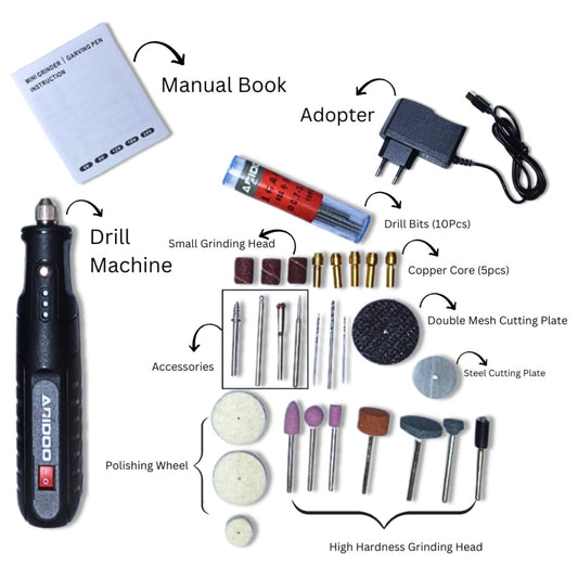 1 Set 12V DC Mini Electric Rotary Drill Grinder Set for Polishing Drilling Cutting with Drill Bit and tools