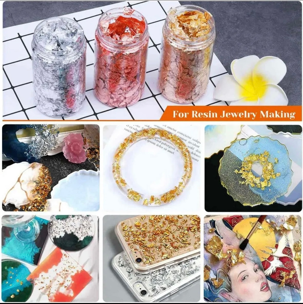 Foil Flakes for Resin Art, Calligraphy (Available in Gold and Silver )