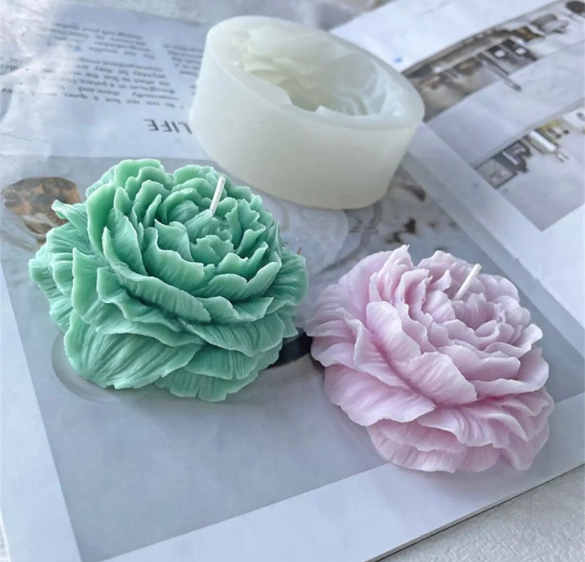 Peony Rose Flower Scented Candle Silicone Mold | DIY large size Flower Candle Silicone Mold Candle Making Crafts Baking molds