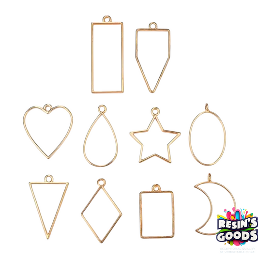 10Pcs different shape Bezels for resin art ,   Geometric stainless steel Frame Pendant ( Gold/Silver)