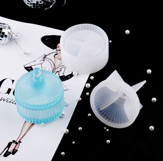 Resin storage jar silicone mold |best Candle Jar Silicone Molds, Circular Stripe Storage Jewelry Box Mold | sented candle jar mold