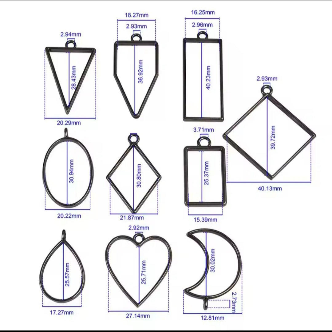 10Pcs different shape Bezels for resin art ,   Geometric stainless steel Frame Pendant ( Gold/Silver)
