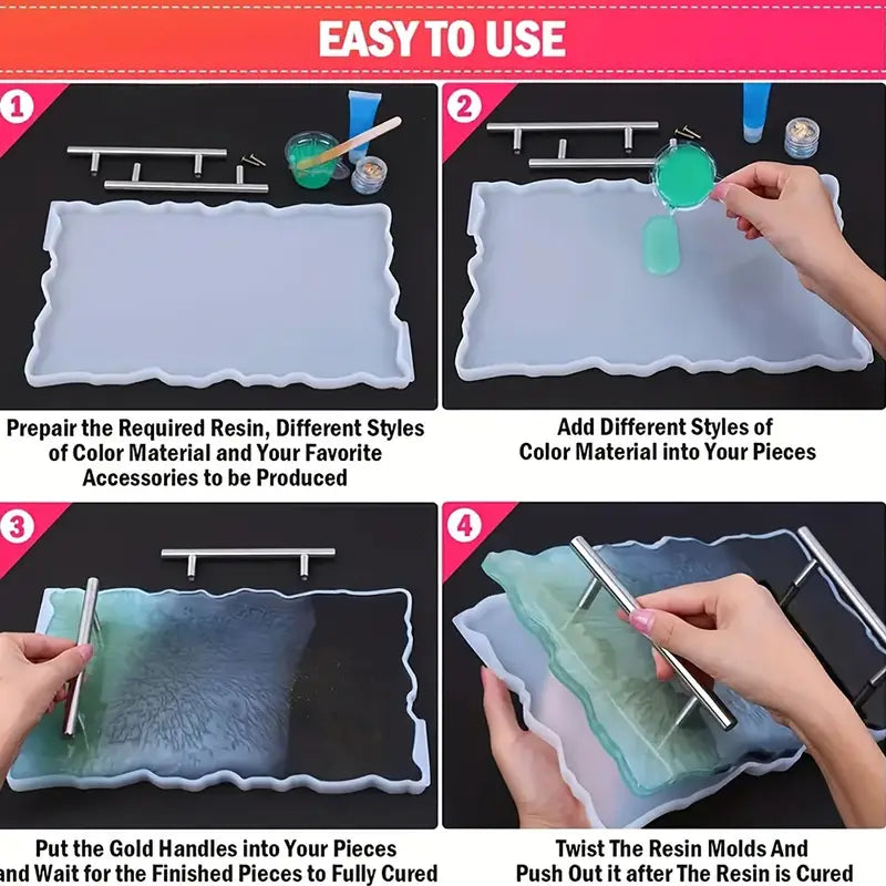 1 piece rectangle irragular Silicone epoxy Resin Tray Mold Casting | rectangle tray mold for epoxy resin with handles