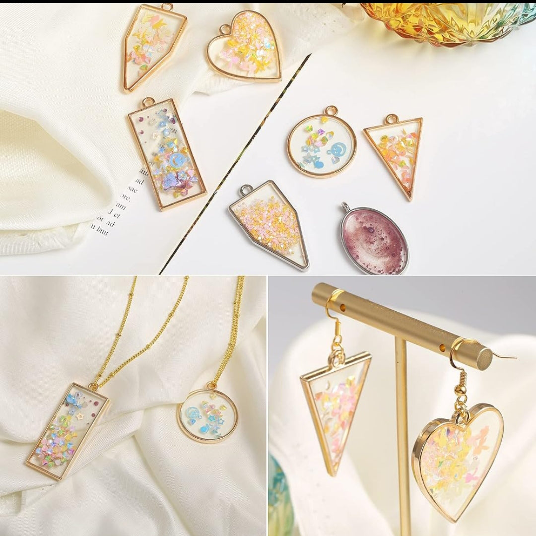 10Pcs different shape Bezels for resin art ,   Geometric stainless steel Frame Pendant ( Gold/Silver)